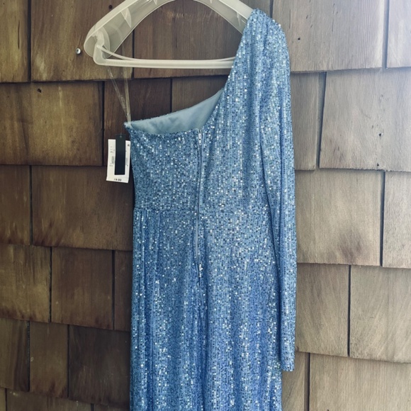 Xtraordinary One Shoulder Sequin Wrap Drape Mini Dress Blue Size 5 - Picture 12 of 16
